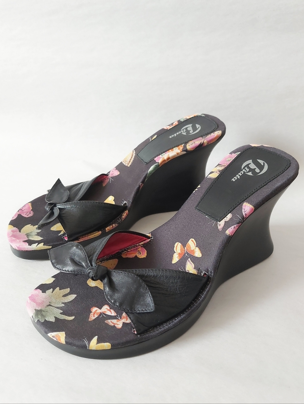 Bata Women Y2K Floral Bow Comfy High Heel Wedge Platform Sandals 9 Lightweight